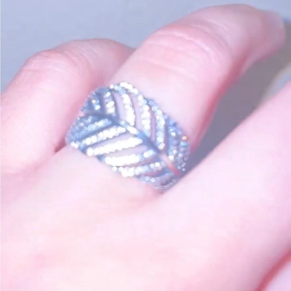 Sterling Silver Ring Leaf Pandora CZ Bling NEW Size 7 - Picture 3 of 13